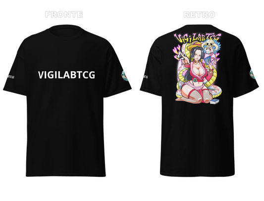 Maglietta Nera Boa Hancock x Vigilabtcg disegnata a mano